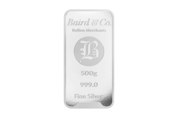 500g Silver Baird & Co Bar Minted 999