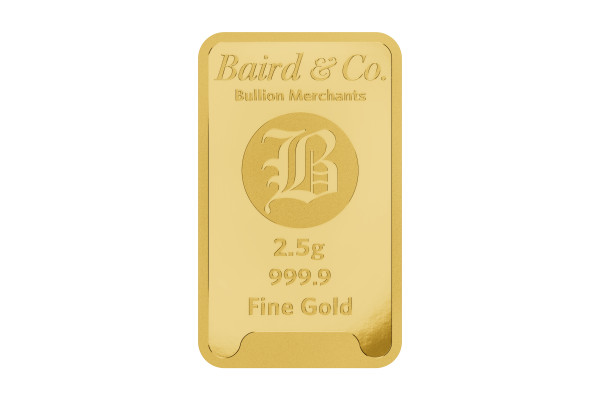 2.5g Gold Baird & Co Minted Bar 999.9