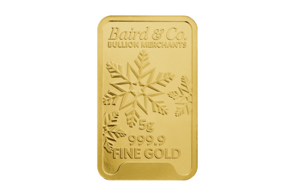 5g Gold Baird & Co Minted Bar Christmas 999.9