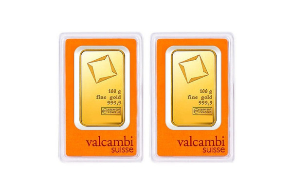 2x 100g Valcambi Suisse Gold Bar