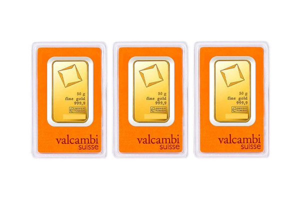 3x 50g Valcambi Suisse Gold Bar