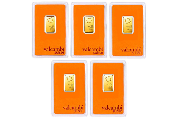 5x 5g Valcambi Suisse Gold Bar
