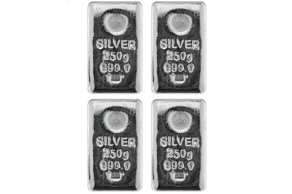 4x 250g Silver Emirates Gold Bar