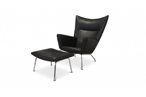 Hans J. Wegner CH445 Wing Chair with Matching CH446 Footstool