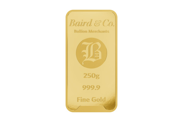 250g Gold Baird & Co Minted Bar 999.9