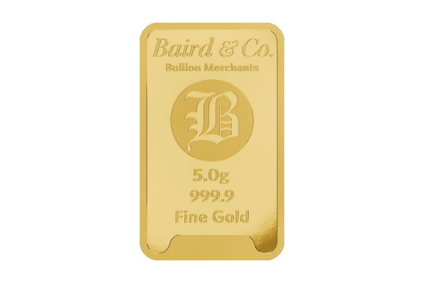 Baird & Co 5g Gold Bar – Minted, Fine Gold 999.9 
