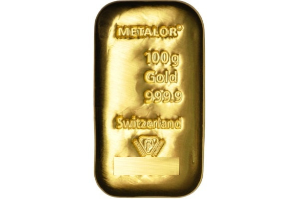 100g Gold Bar Metalor Cast
