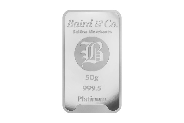 50g Platinum Baird & Co Bar Minted 9995